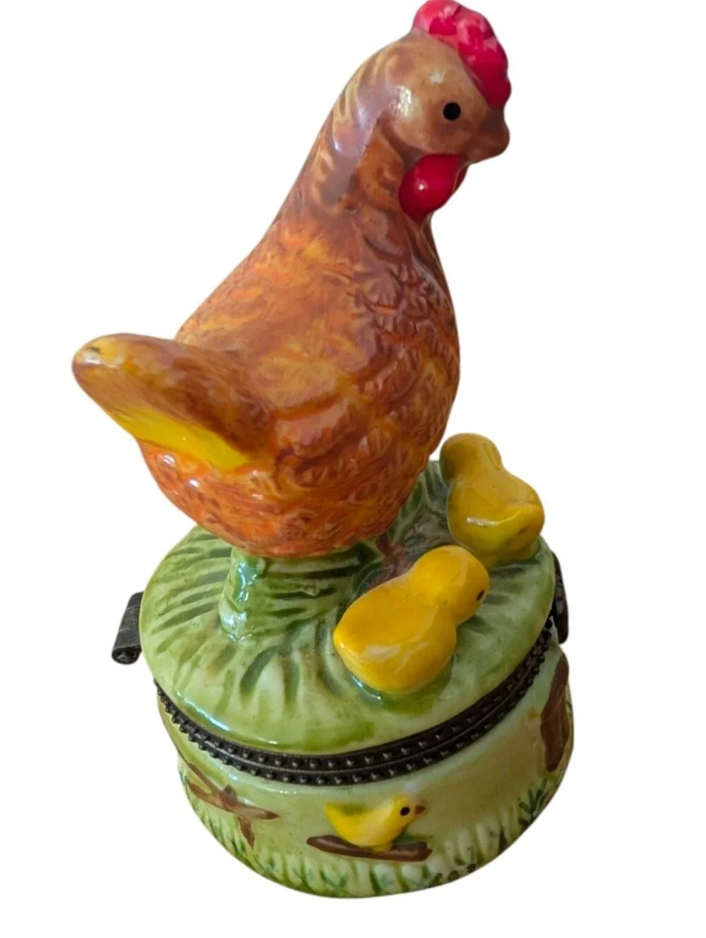 Vintage Hen & chicks hinged porcelain trinket box